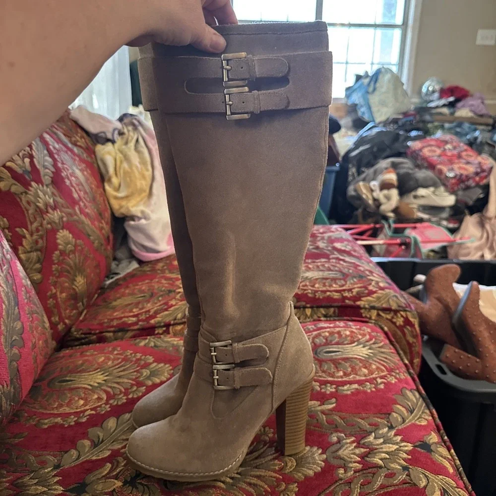 LOFT Womens Sz 6 Leather Brown Rugged Belted Knee High Boots